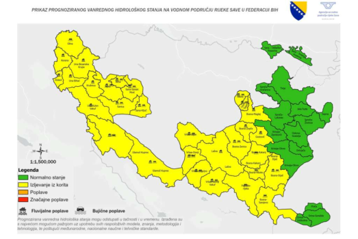 Očekuje se porast vodostaja na većem dijelu vodnog područja rijeke Save u FBiH