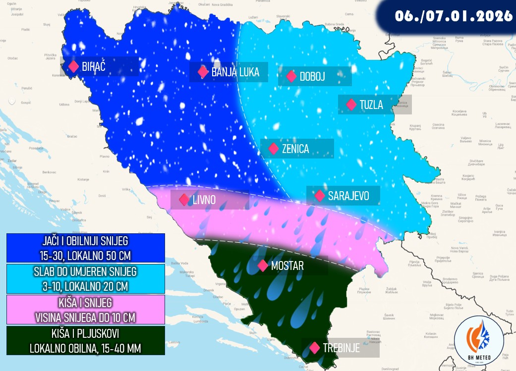 Čeka nas novi haos: Najavljuju se obilne padavine i snijeg do pola metra!