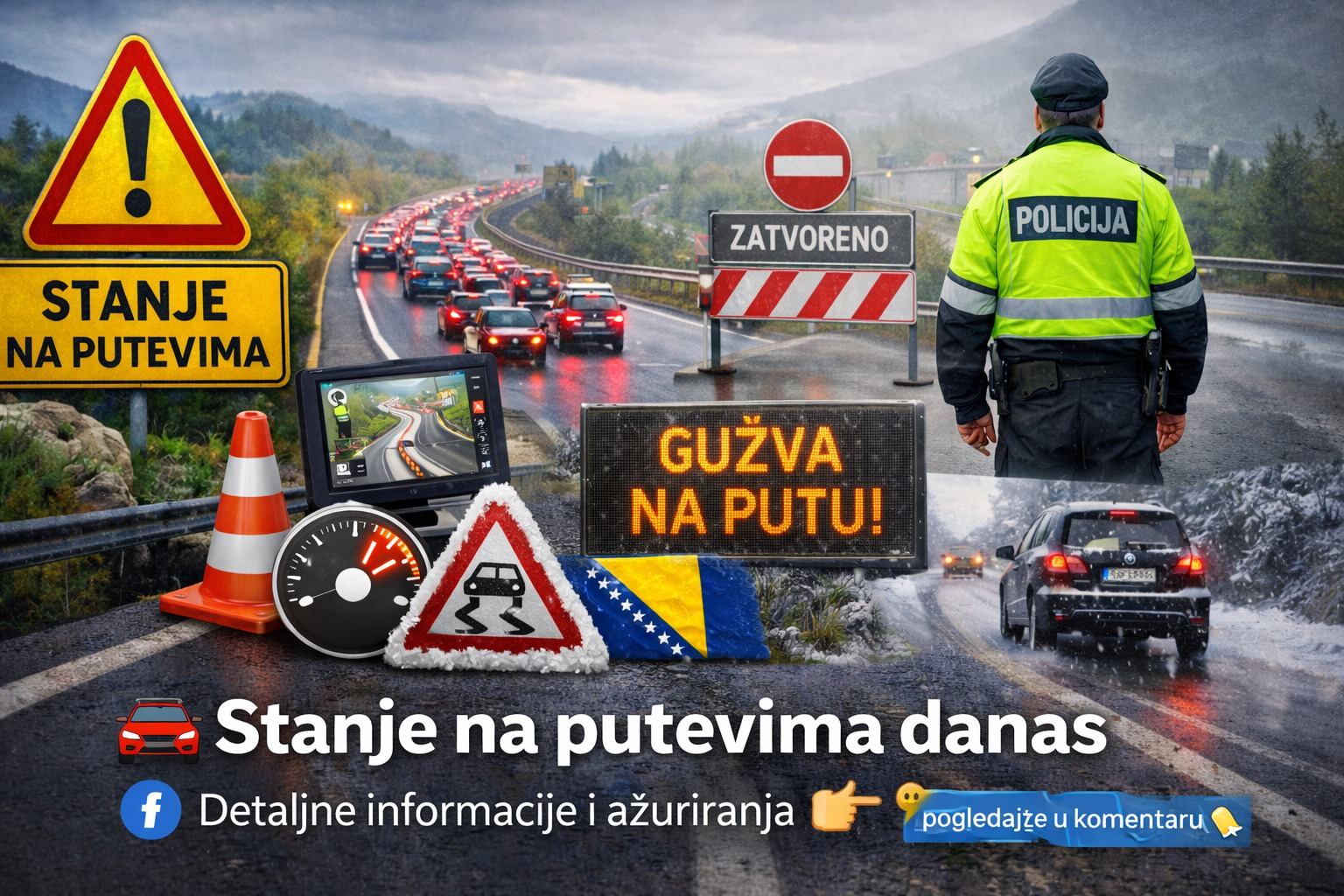 Na pojedinim dionicama zabilježen je jak vjetar, potreban oprez zbog odrona