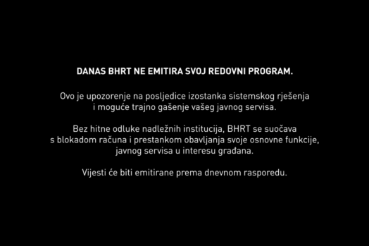 BHRT privremeno prekinuo redovno emitovanje programa uz upozorenje na mogući kolaps javnog servisa